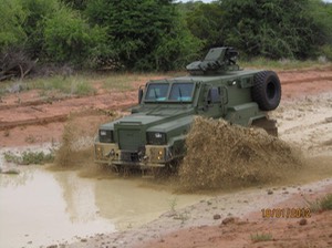 REVA Armored specialty vehicle for explosion resistant and ballistic personel protection in Mud